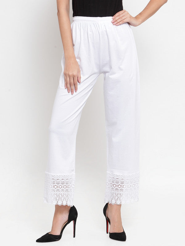 Women's White Viscose Lace Palazzo