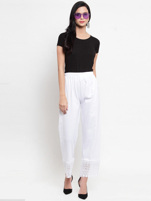 Women's White Viscose Lace Palazzo