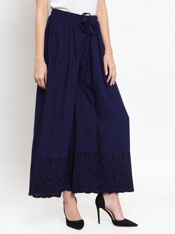 Women's Navy Blue Chikankari Rayon Sharara