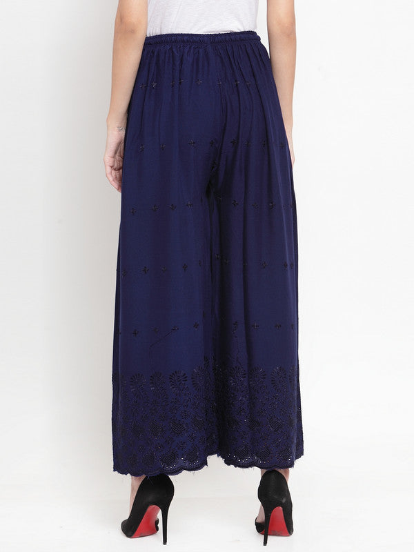 Women's Navy Blue Chikankari Rayon Sharara