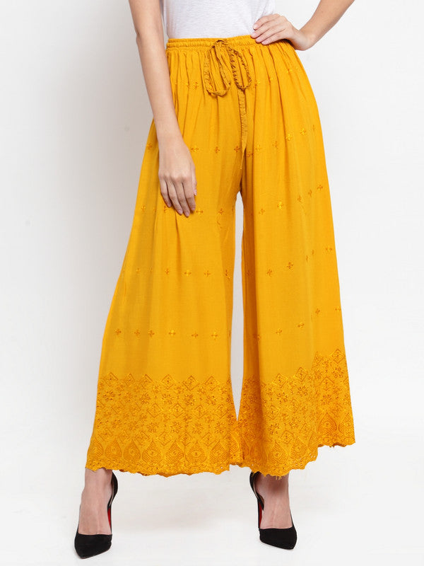 Women's Mustard Chikankari Rayon Sharara