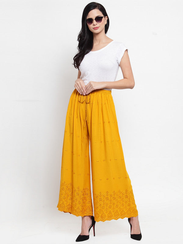 Women's Mustard Chikankari Rayon Sharara