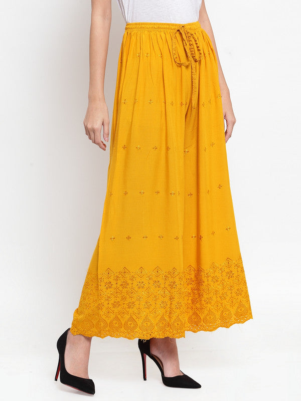Women's Mustard Chikankari Rayon Sharara