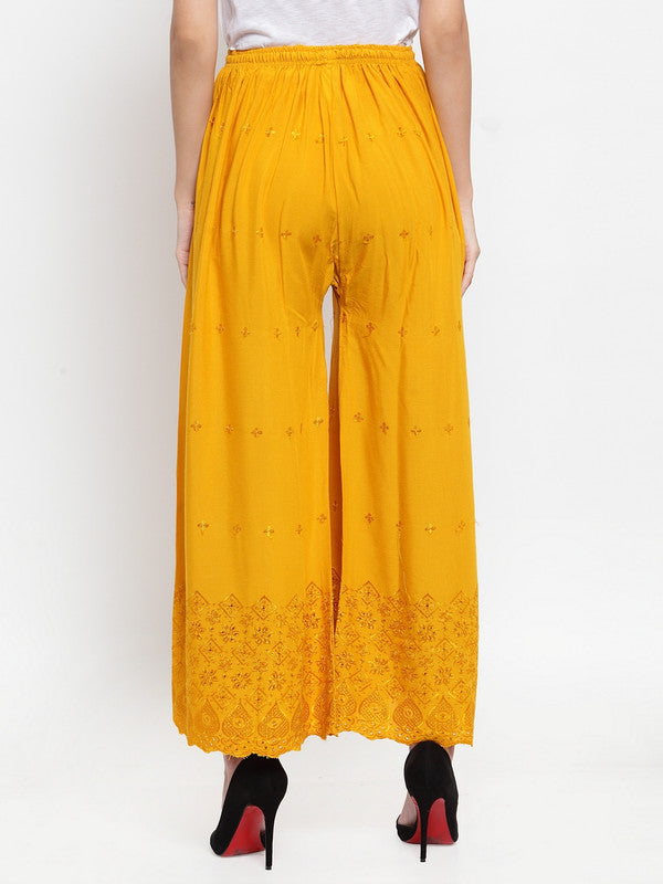 Women's Mustard Chikankari Rayon Sharara
