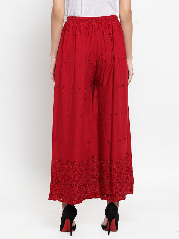 Women's Maroon Chikankari Rayon Sharara