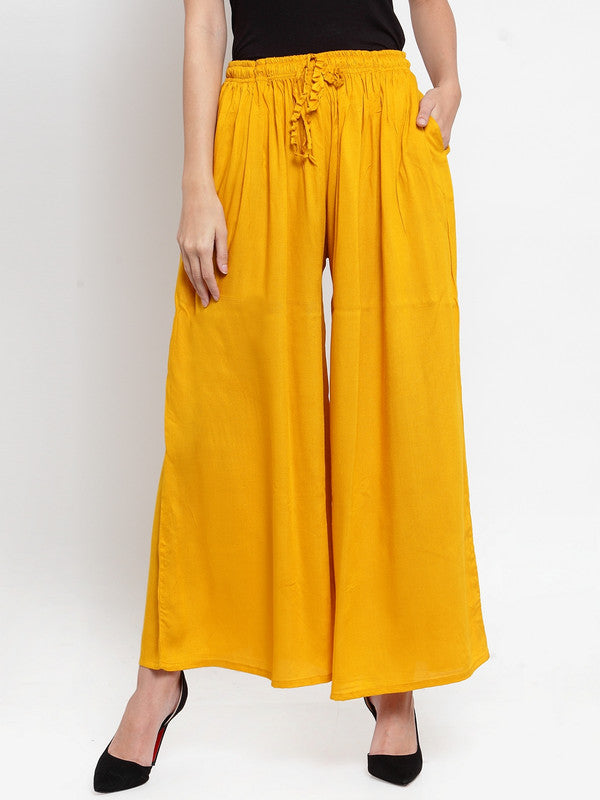 Women's Mustard Solid Rayon Sharara