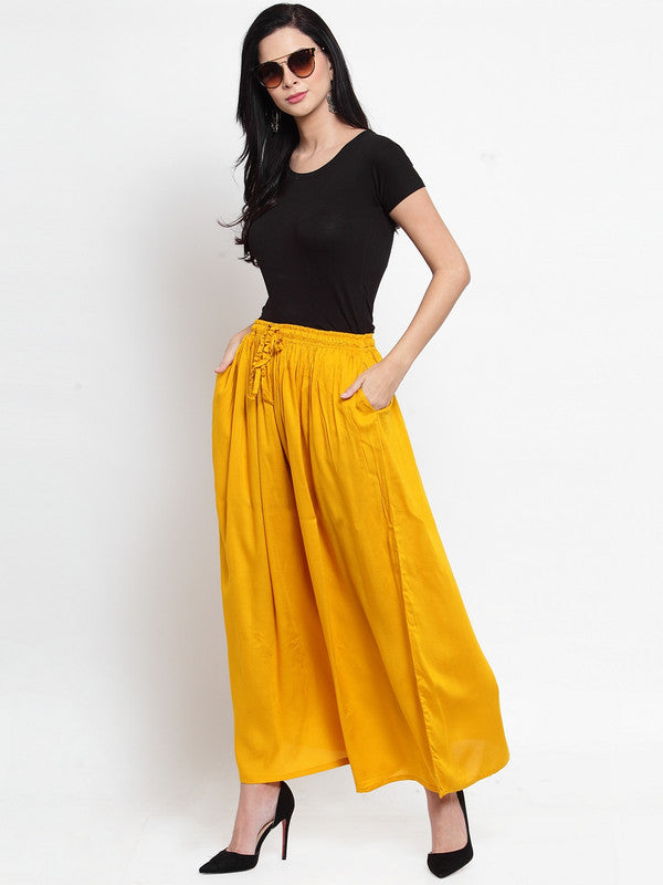 Women's Mustard Solid Rayon Sharara