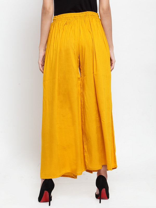 Women's Mustard Solid Rayon Sharara