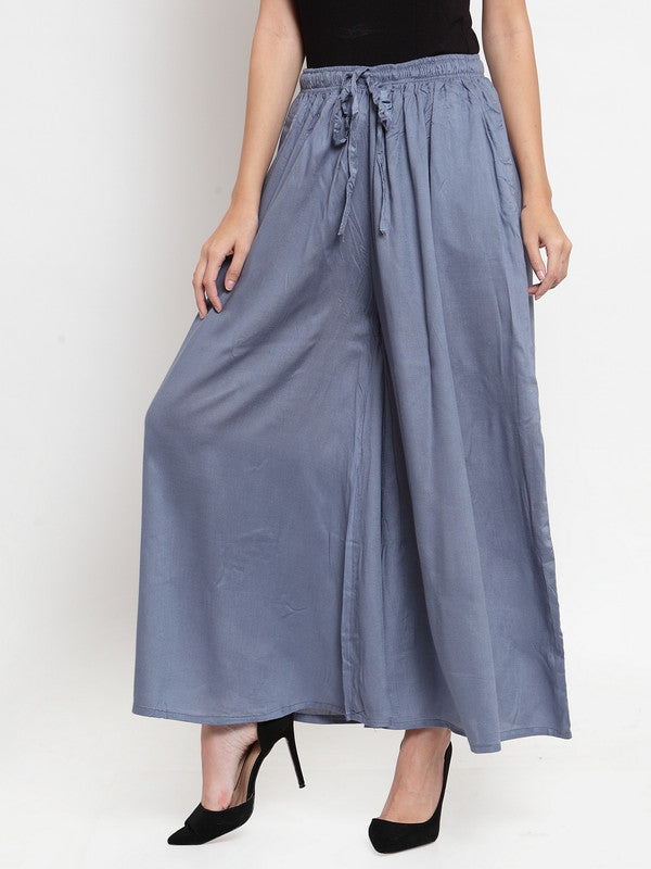 Women's Grey Solid Rayon Sharara