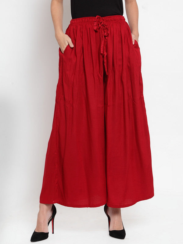 Women's Maroon Solid Rayon Sharara