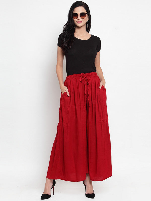 Women's Maroon Solid Rayon Sharara
