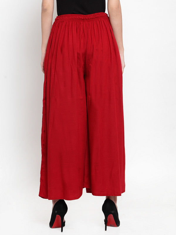 Women's Maroon Solid Rayon Sharara