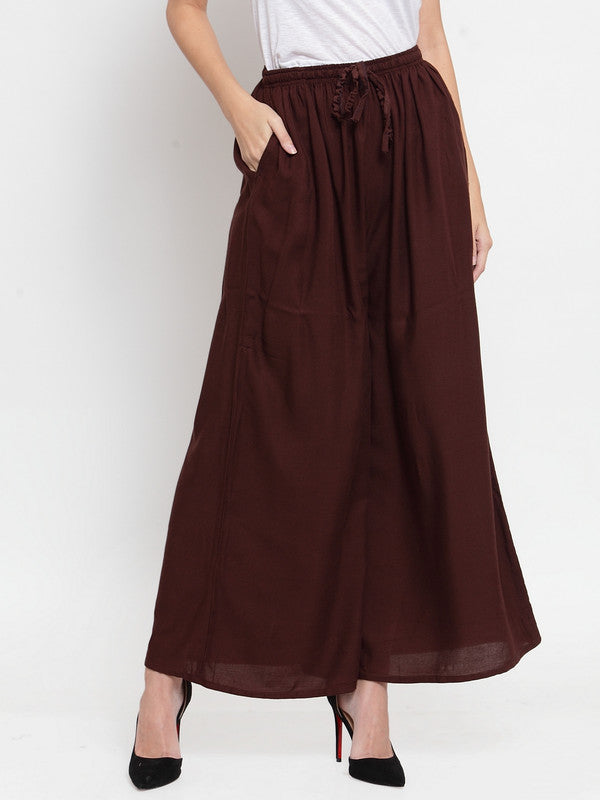 Women's Coffee Solid Rayon Sharara