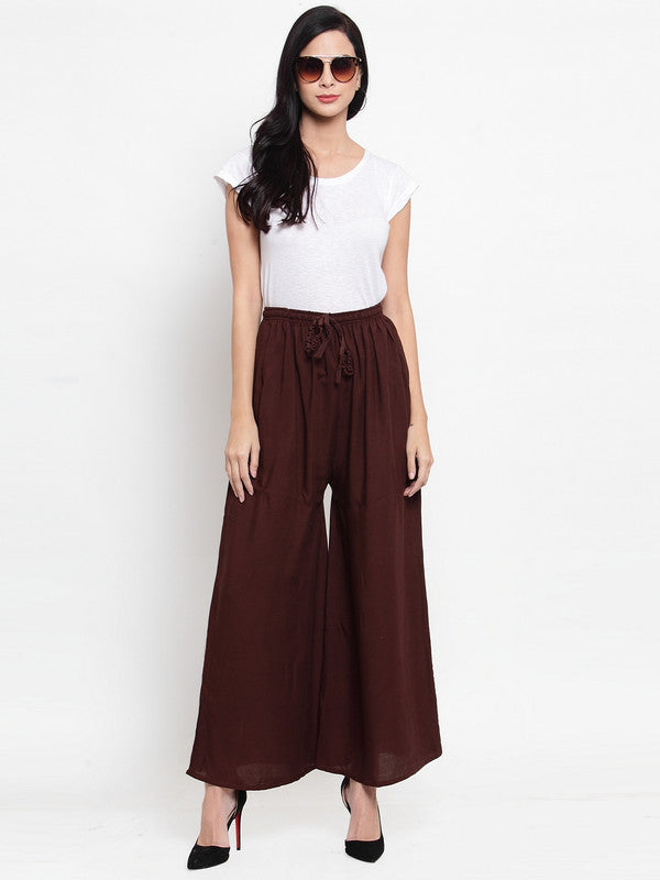 Women's Coffee Solid Rayon Sharara