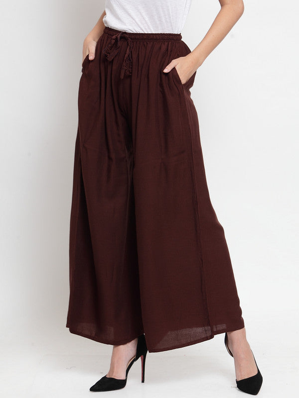 Women's Coffee Solid Rayon Sharara