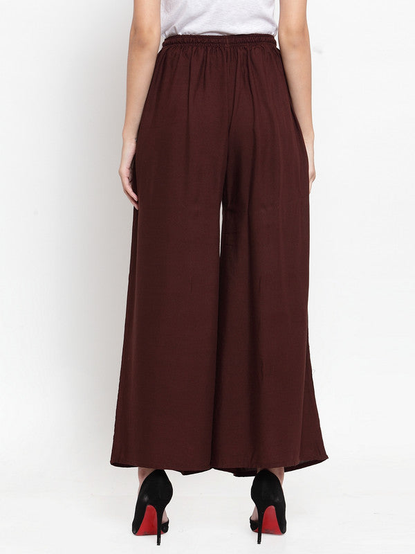 Women's Coffee Solid Rayon Sharara