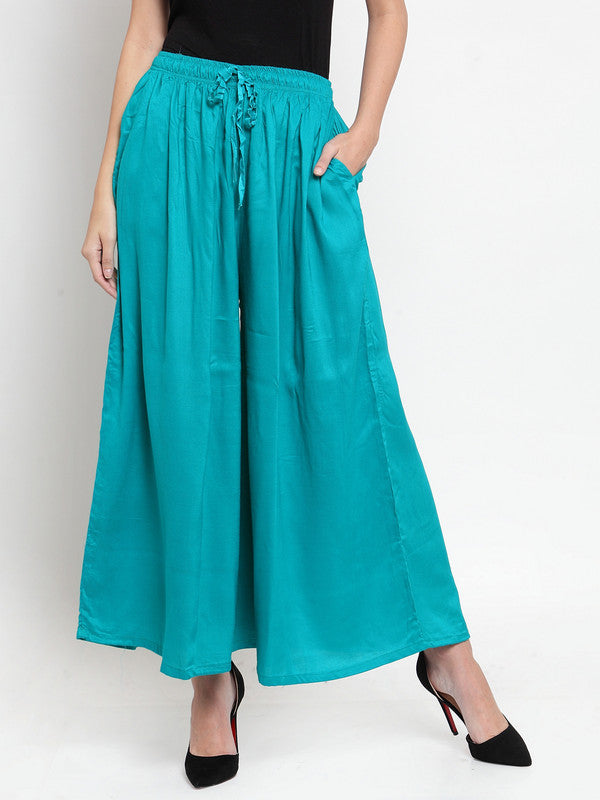 Women's Turquoise Blue Solid Rayon Sharara