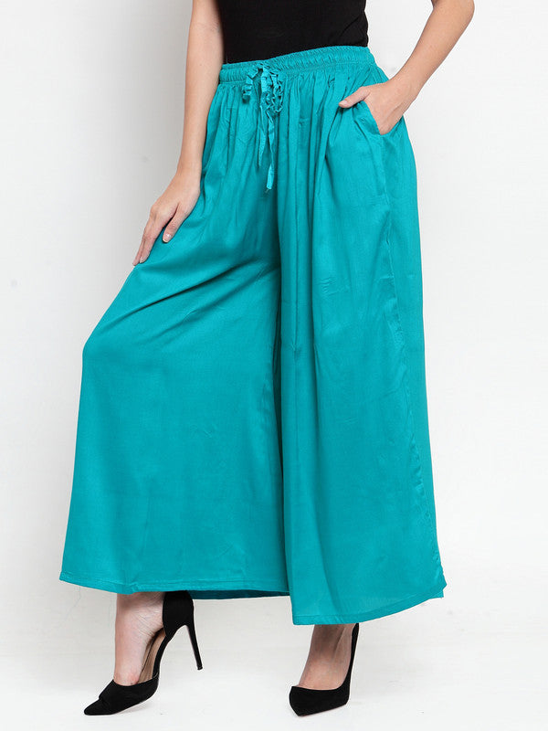 Women's Turquoise Blue Solid Rayon Sharara