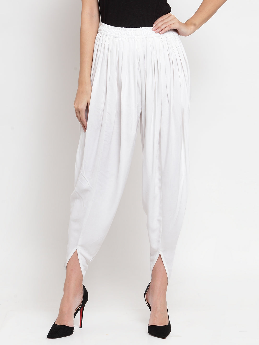 Women's White Rayon Dhoti Salwar