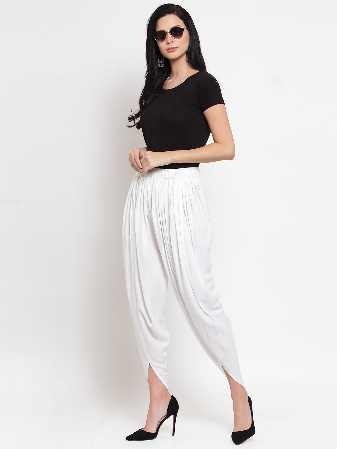 Women's White Rayon Dhoti Salwar
