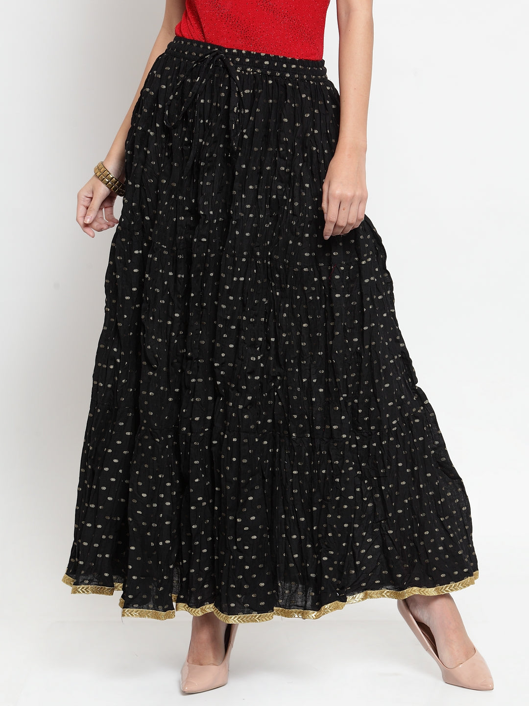 Women's Black Bandhani Maxi Skirt - Wahe-NOOR