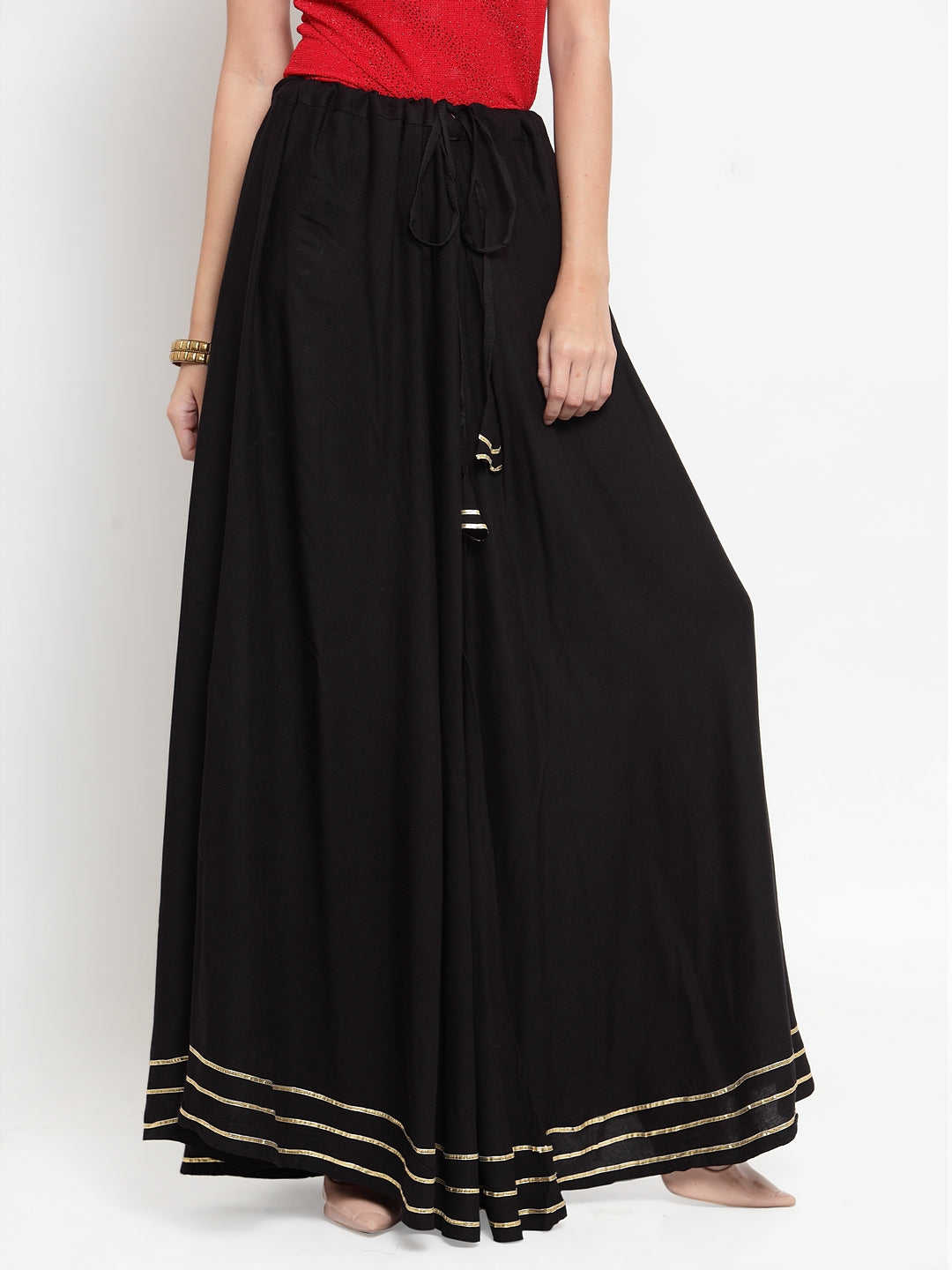Women's Black Gotta Patti Solid Rayon Skirt - Wahe-NOOR