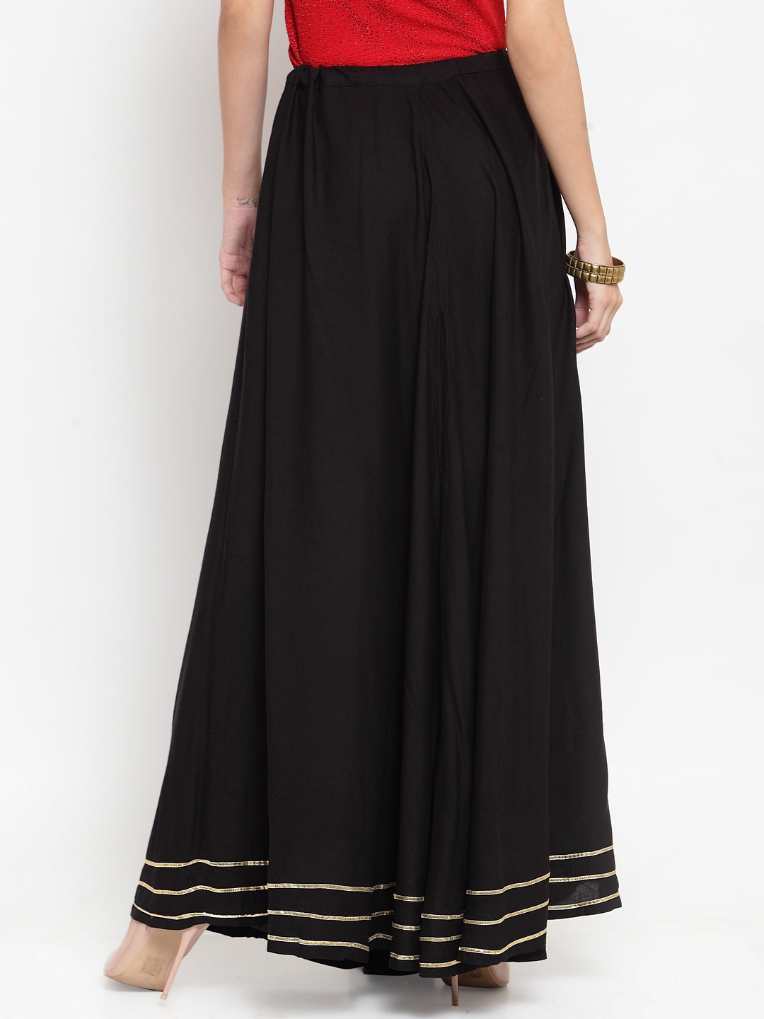 Women's Black Gotta Patti Solid Rayon Skirt - Wahe-NOOR