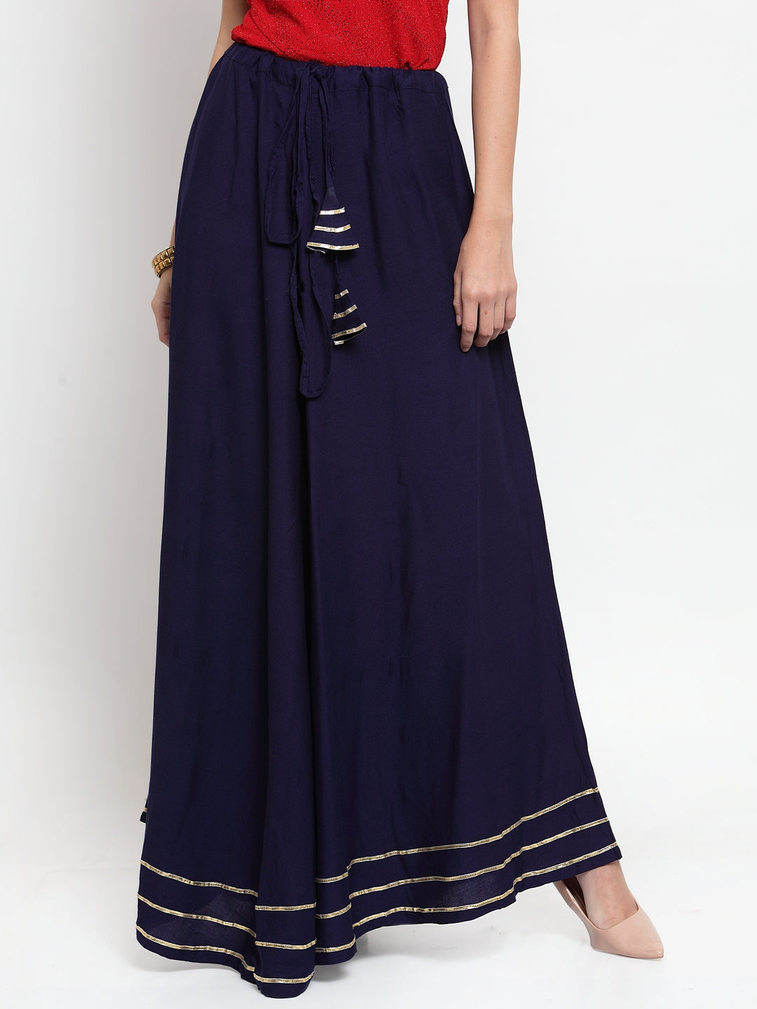 Women's Navy Blue Gotta Patti Solid Rayon Skirt - Wahe-NOOR