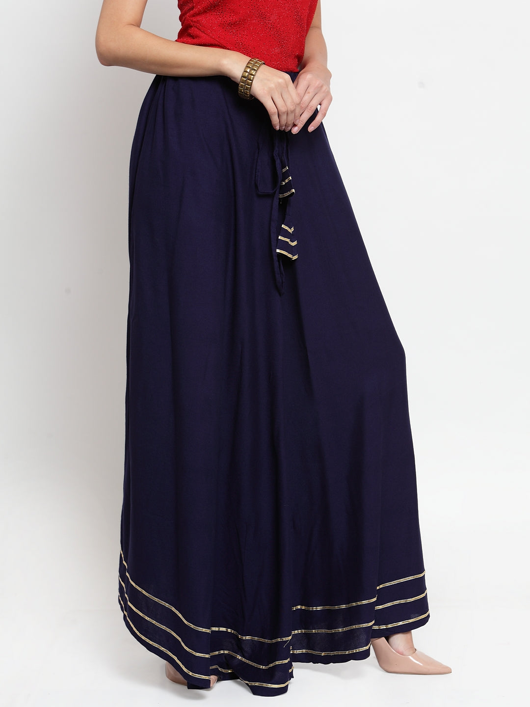 Women's Navy Blue Gotta Patti Solid Rayon Skirt - Wahe-NOOR