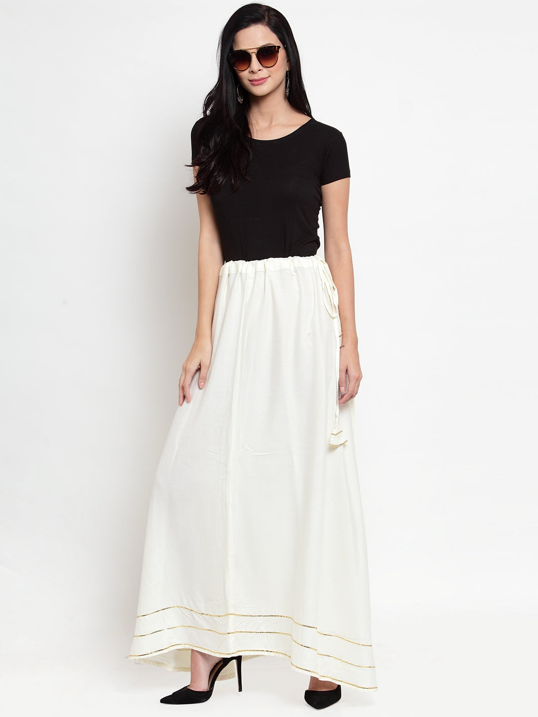 Women's Off-White Gotta Patti Solid Rayon Skirt - Wahe-NOOR