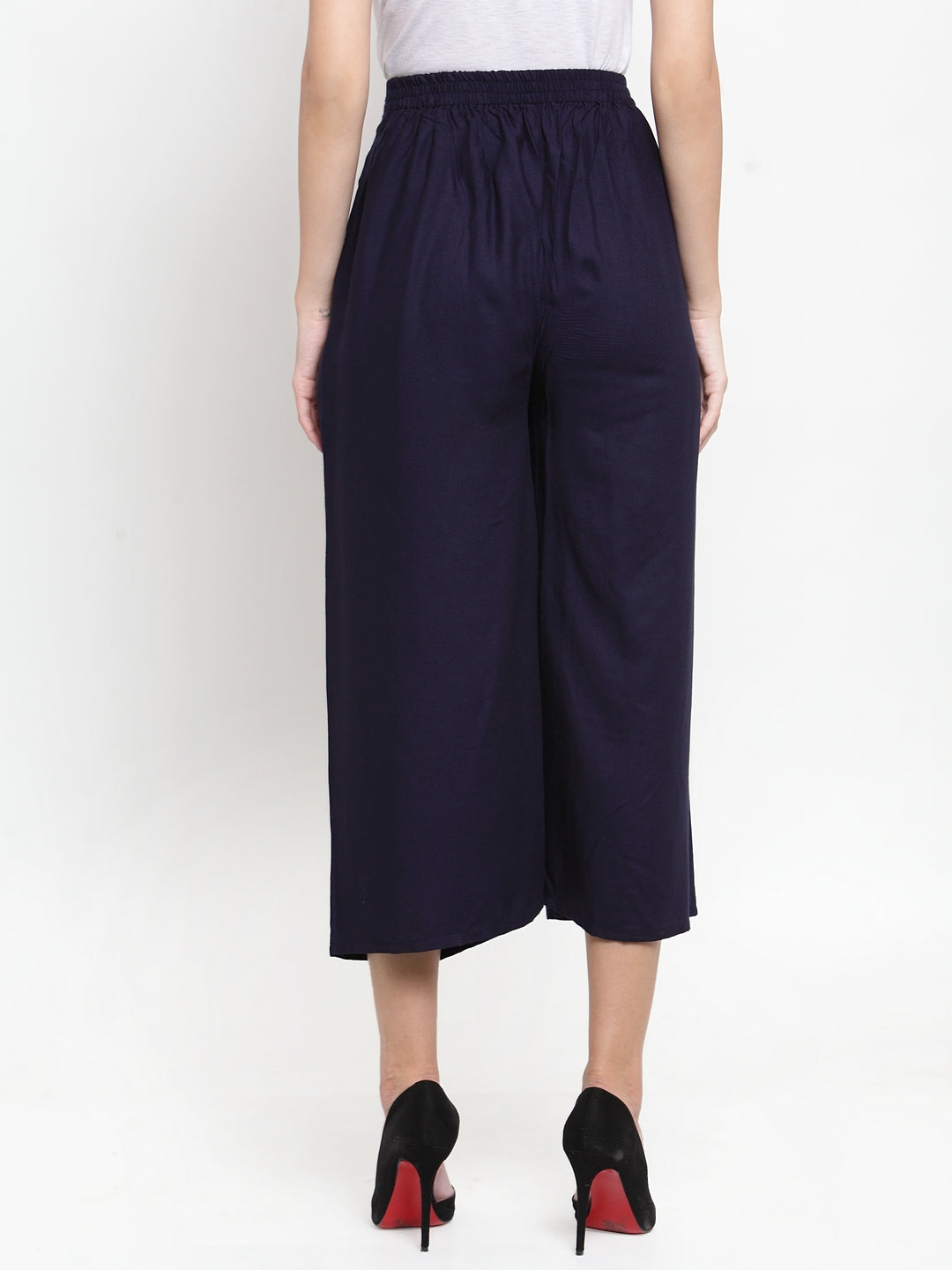 Women's Navy Blue Solid Rayon Culottes - Wahe-NOOR