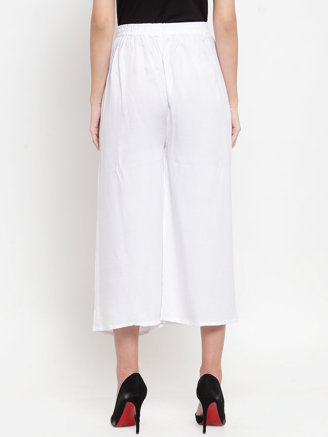 Women's White Solid Rayon Culottes - Wahe-NOOR