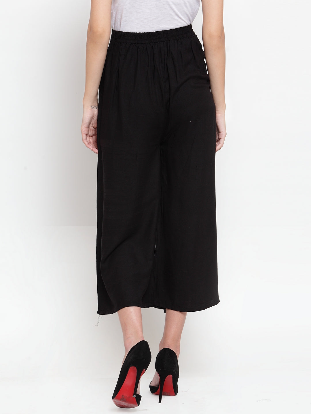 Women's Black Solid Rayon Culottes - Wahe-NOOR