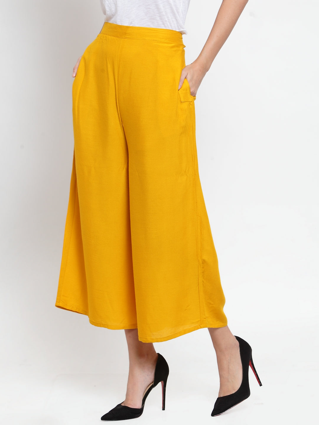 Women's Mustard Solid Rayon Culottes - Wahe-NOOR