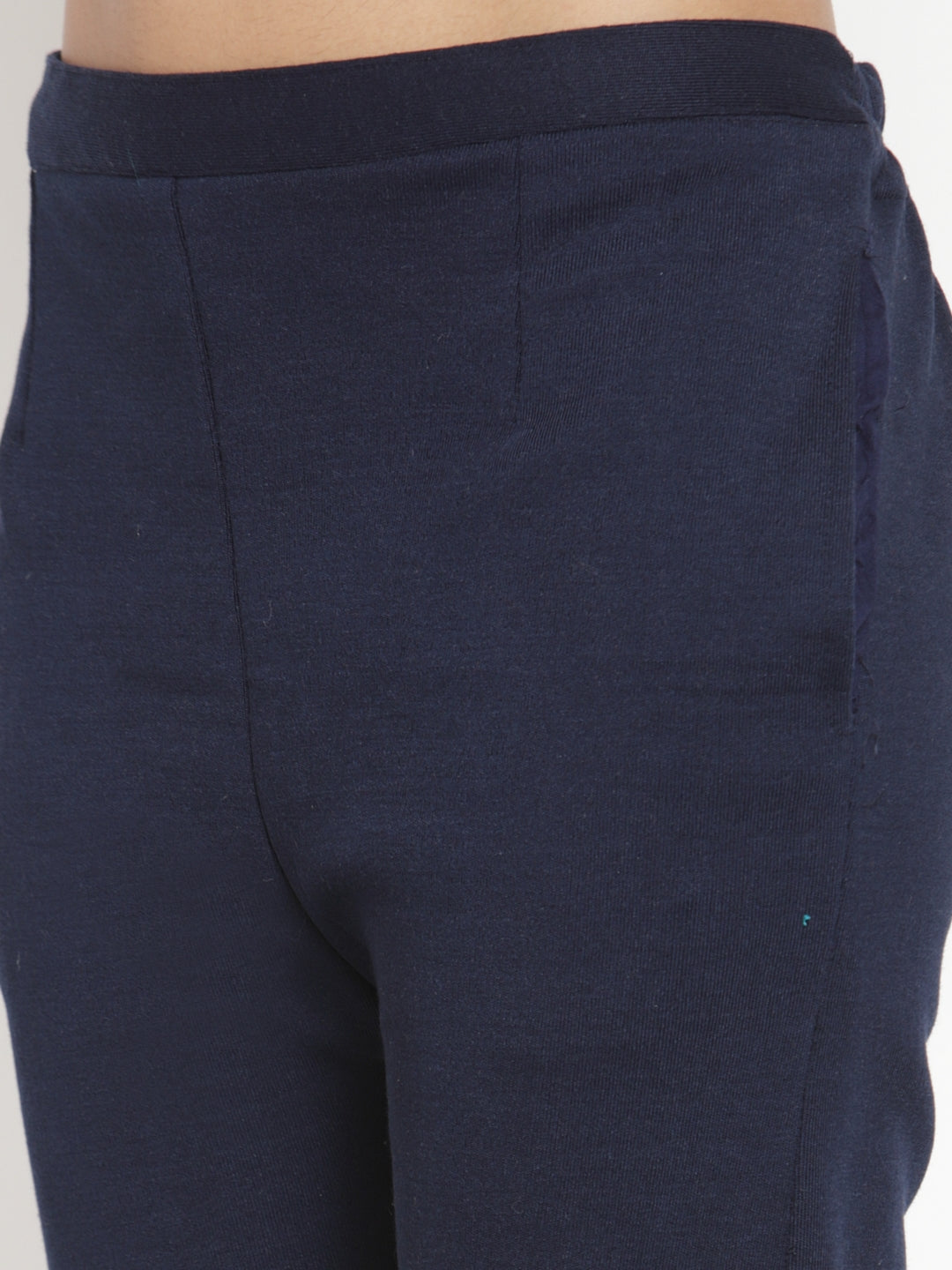 Women's Navy Blue Woolen Pencil Pant - Creation - Wahe-NOOR