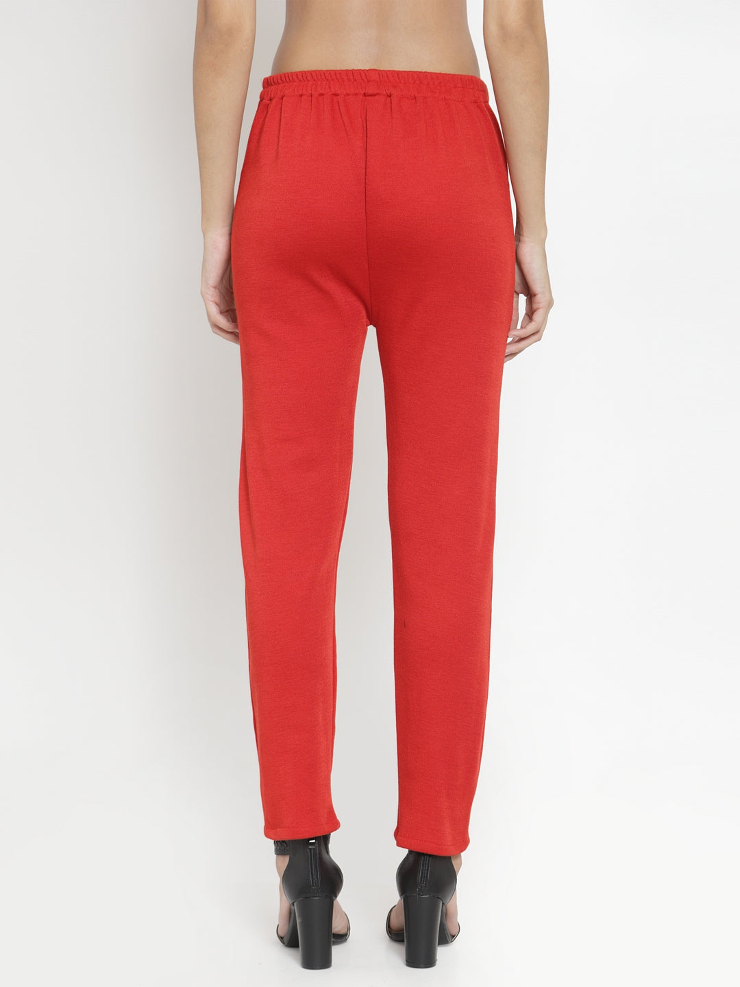 Women's Red Woolen Solid Pant - Wahe-NOOR