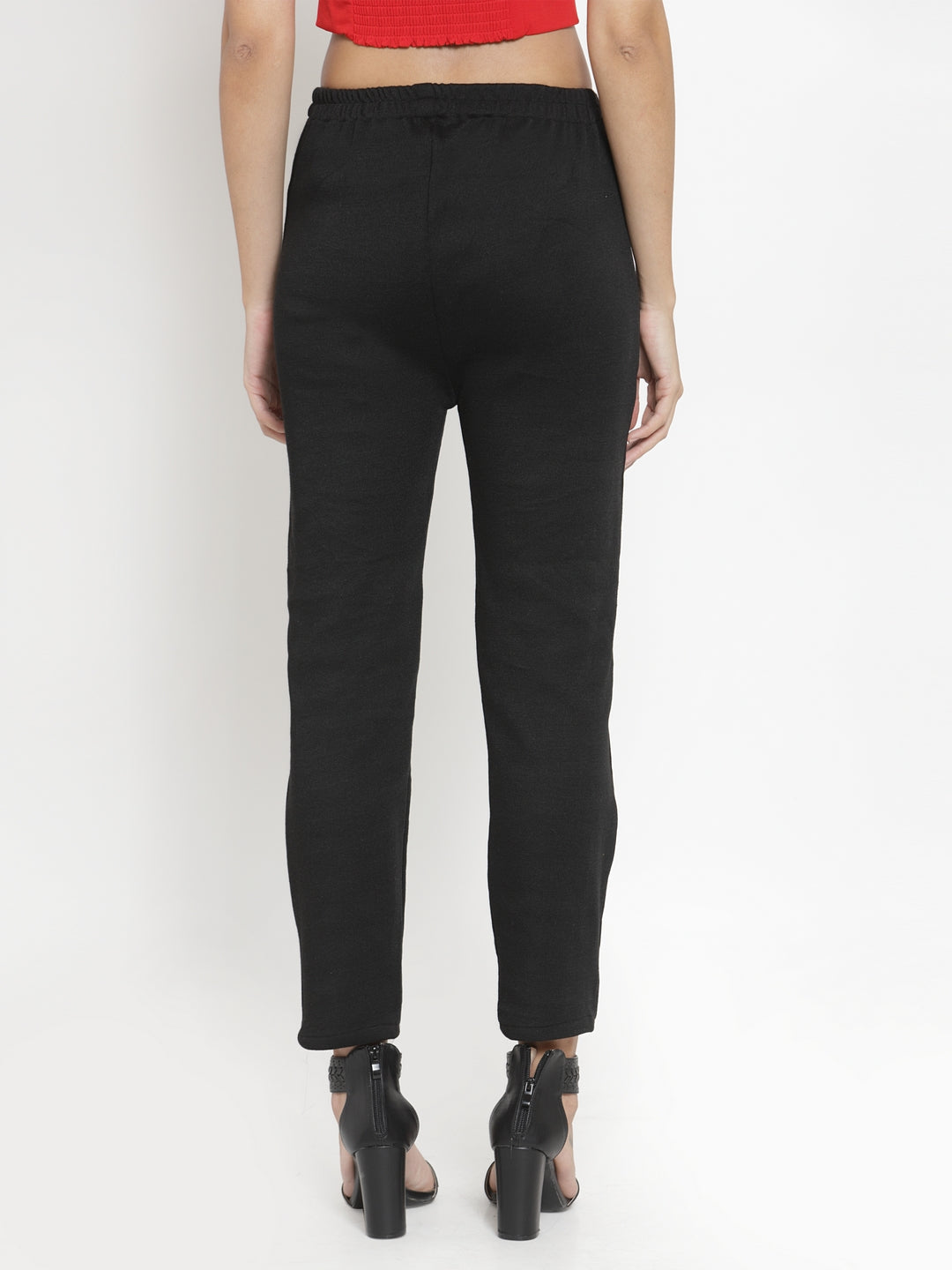 Women's Black Woolen Solid Pant - Wahe-NOOR
