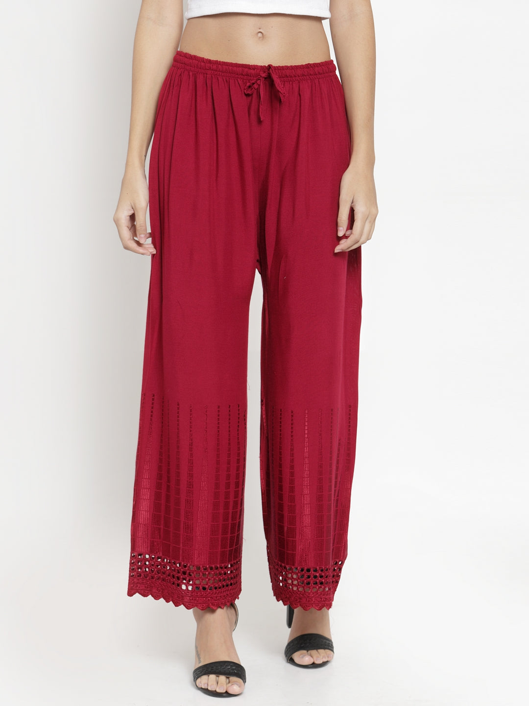 Women's Maroon Self Design Rayon Palazzo