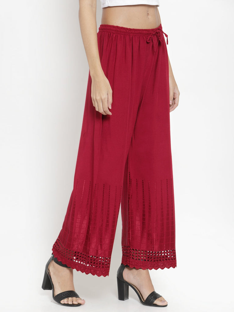 Women's Maroon Self Design Rayon Palazzo