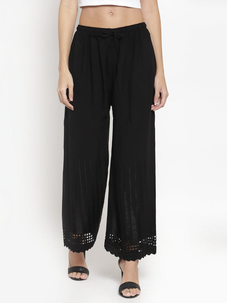 Women's Black Self Design Rayon Palazzo