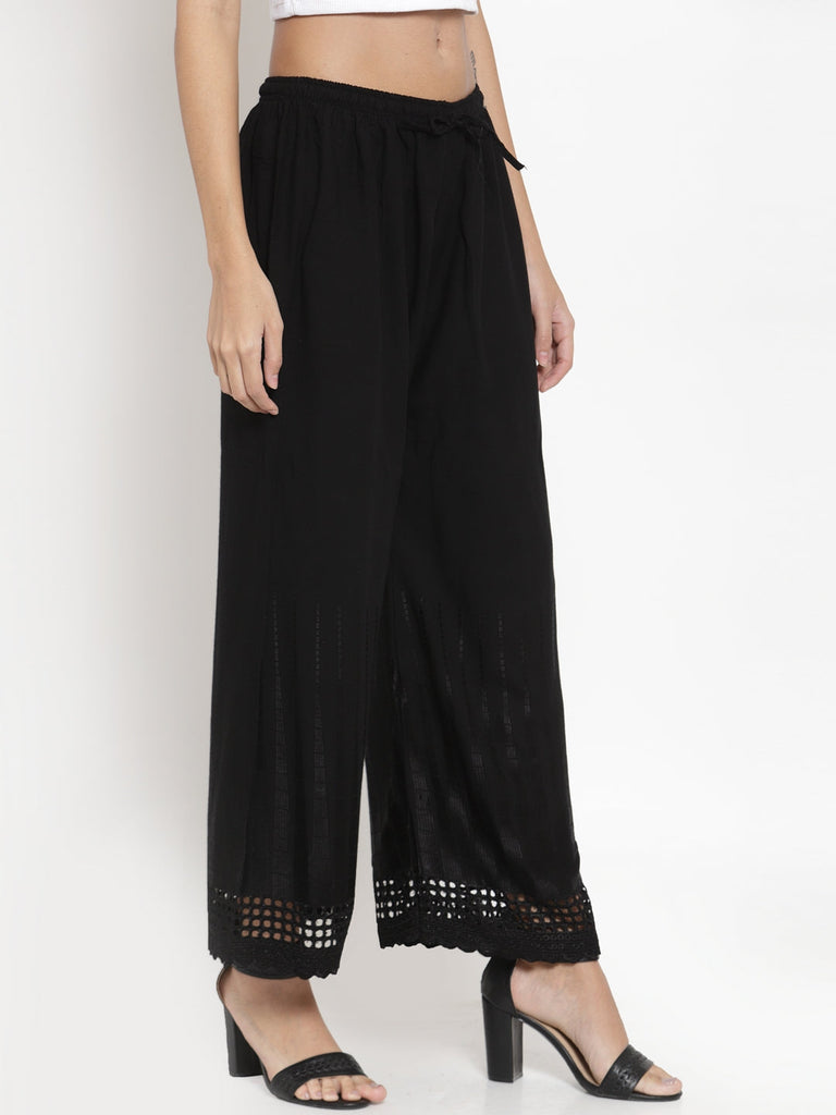 Women's Black Self Design Rayon Palazzo