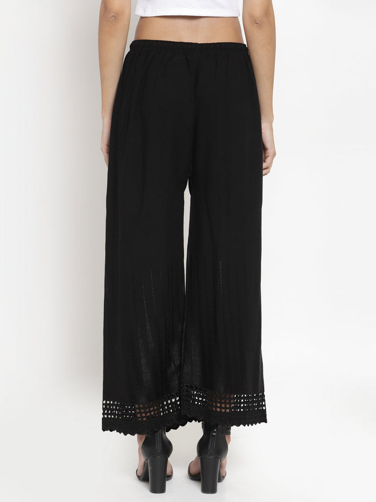 Women's Black Self Design Rayon Palazzo