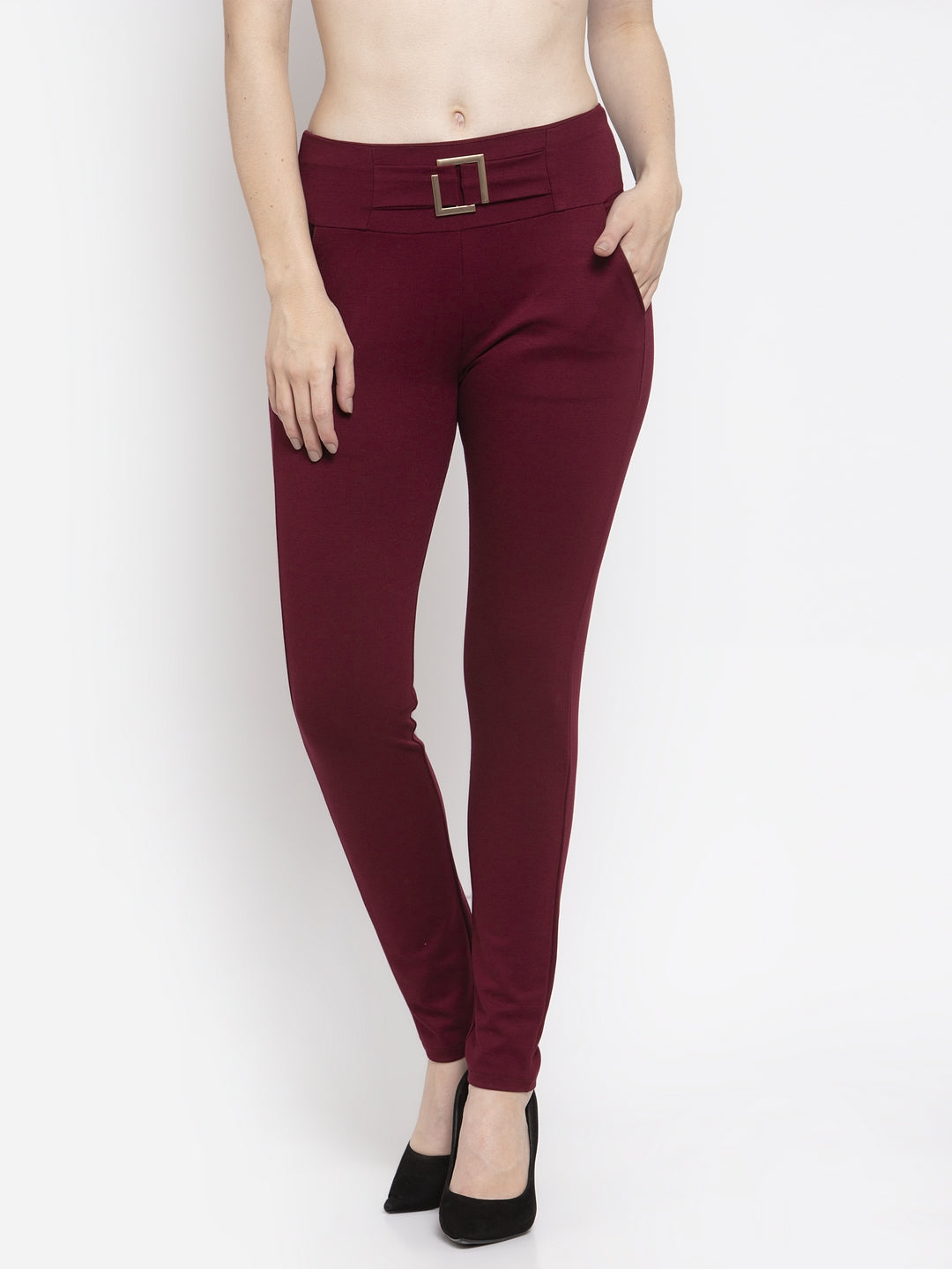 Women's Maroon Regular Fit Jeggings