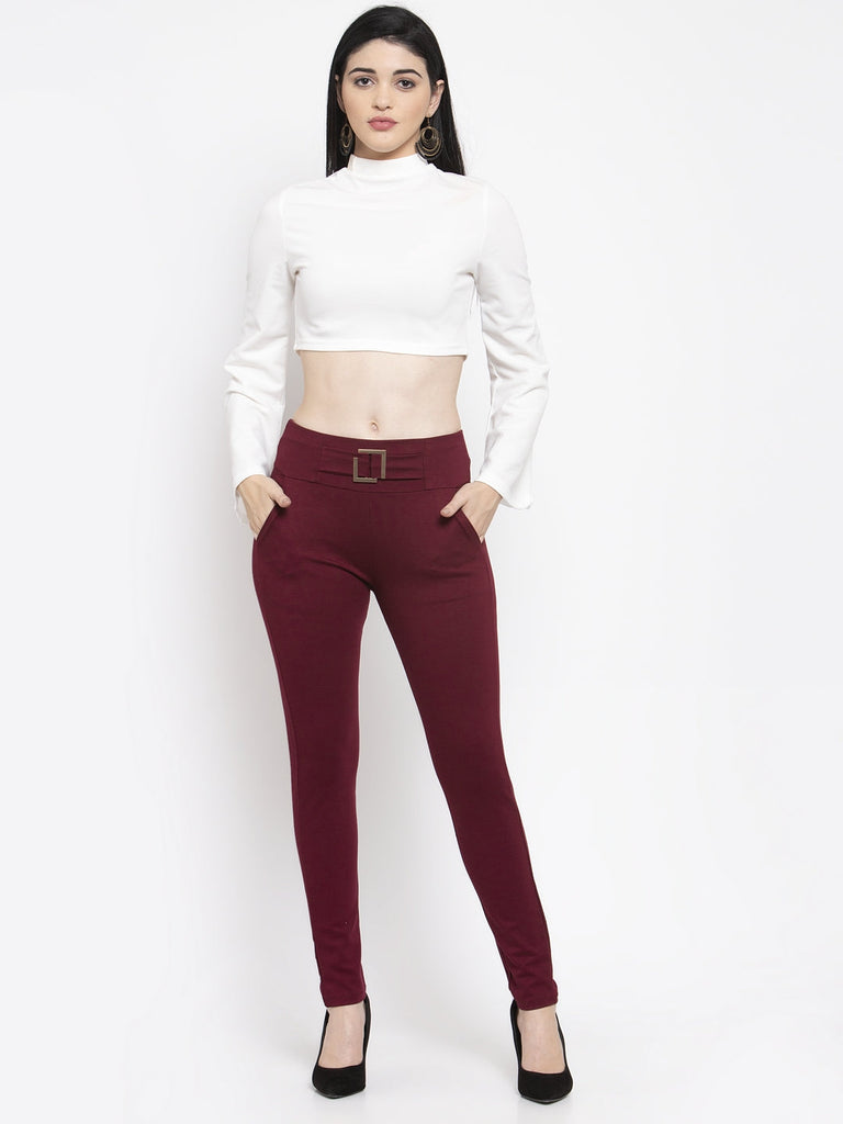 Women's Maroon Regular Fit Jeggings