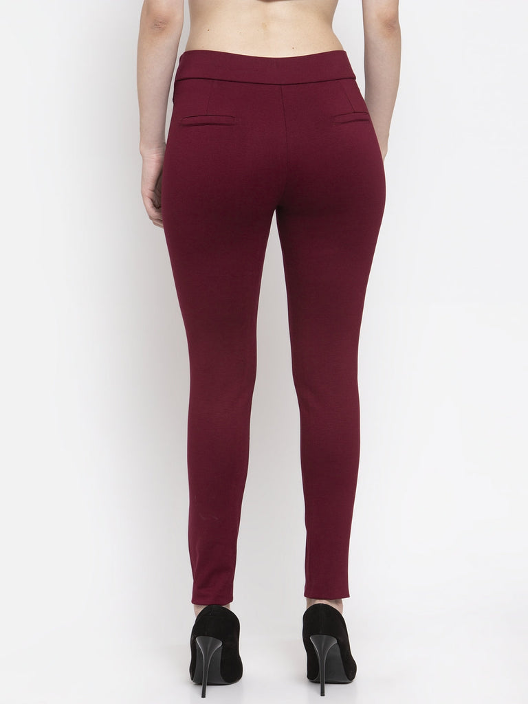 Women's Maroon Regular Fit Jeggings