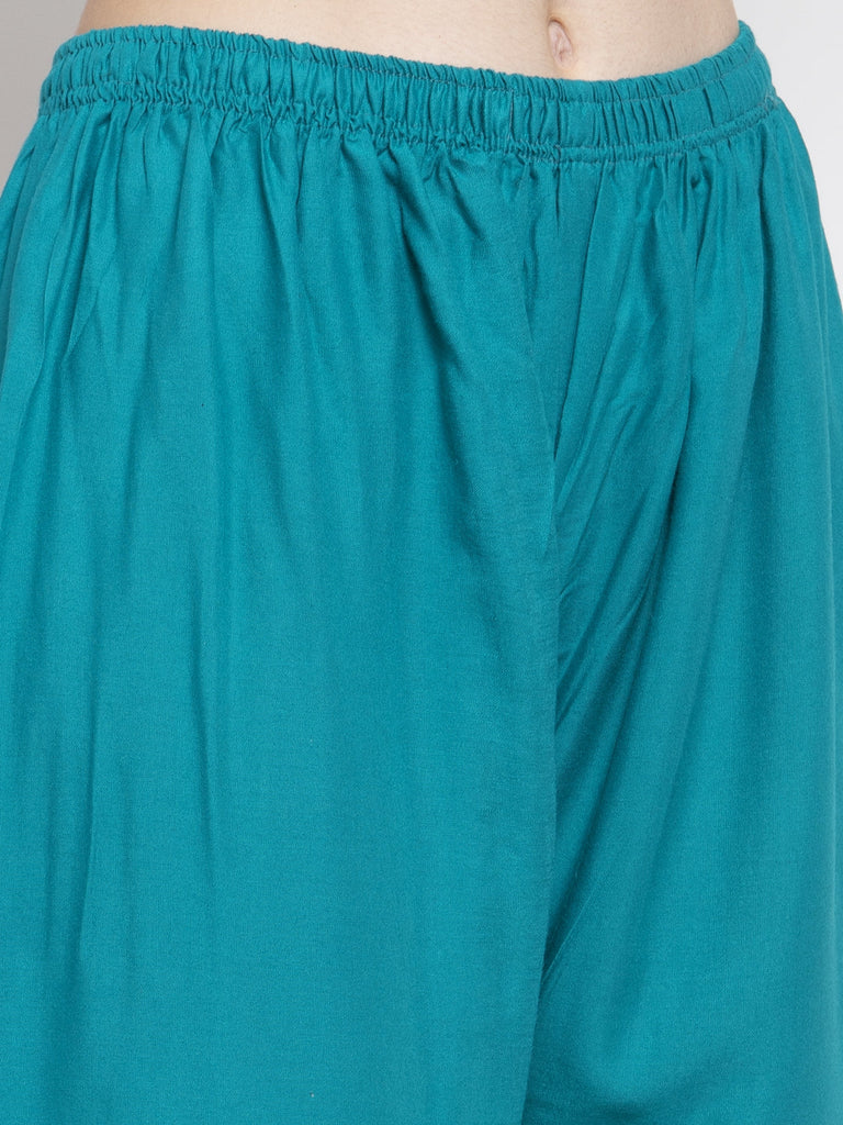 Women's Turquoise Straight Printed Rayon Palazzo