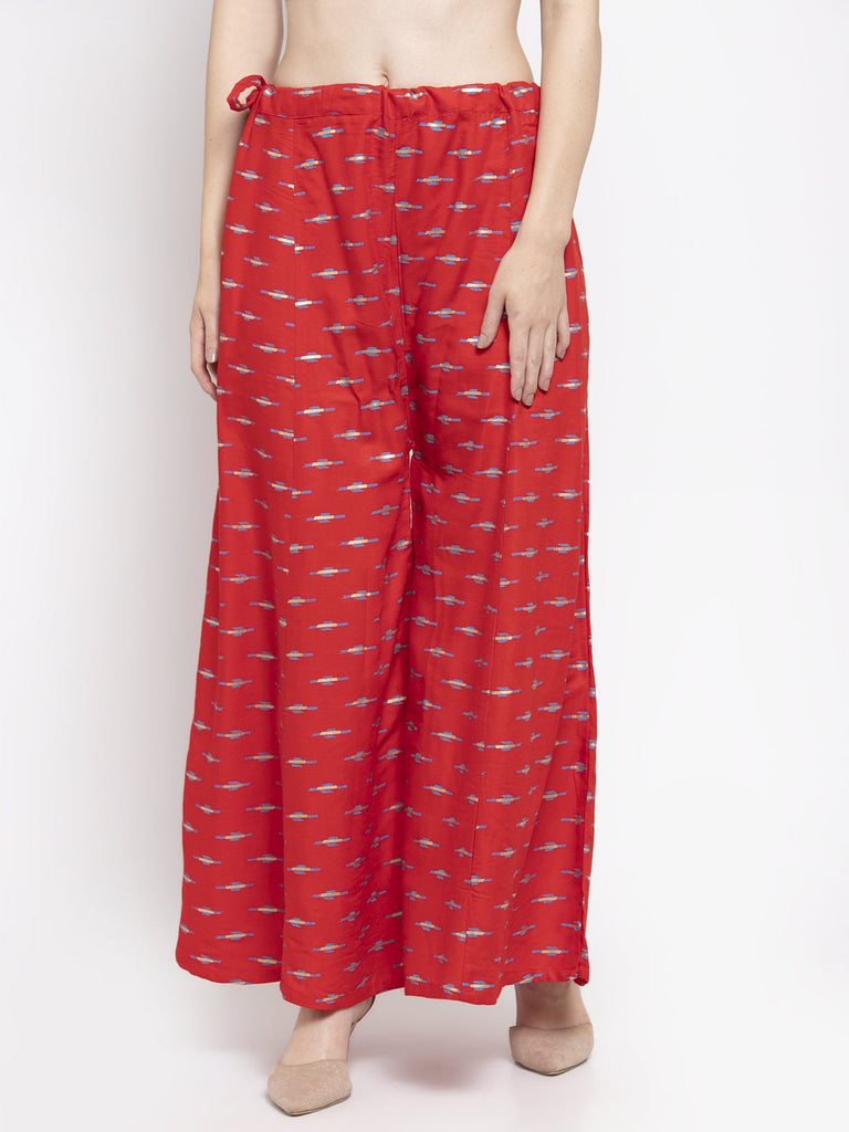 Women's Red Printed Rayon Sharara