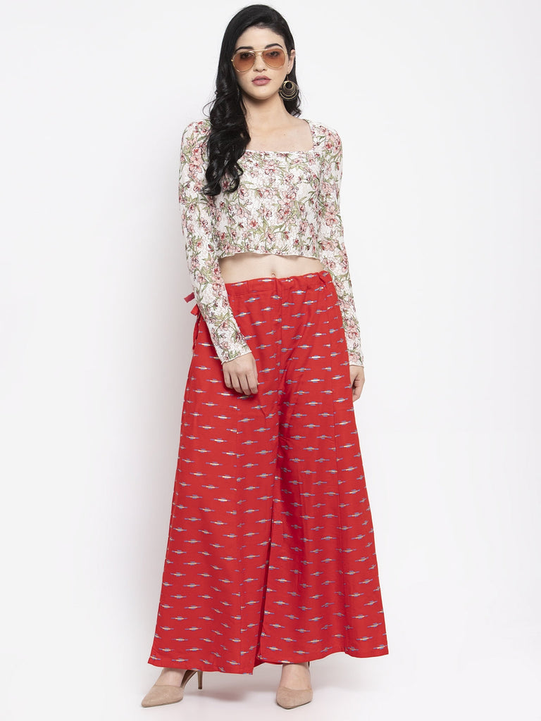 Women's Red Printed Rayon Sharara