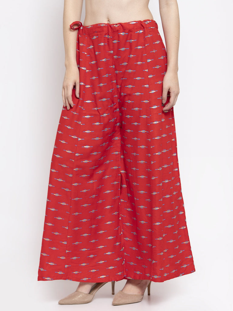 Women's Red Printed Rayon Sharara
