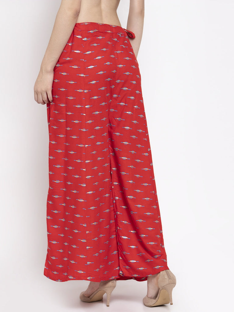 Women's Red Printed Rayon Sharara